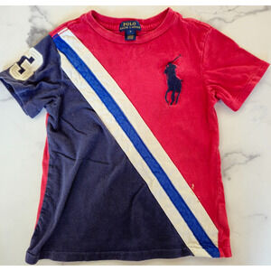 Polo Ralph Lauren Boys T Shirt 5 Navy Red Colorblock Big Pony Casual Preppy Y2K